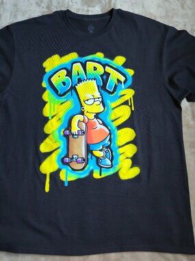 NWOT The Simpsons Bart Simpson Skateboard Graffiti Graphic T-Shirt Black Mens XL